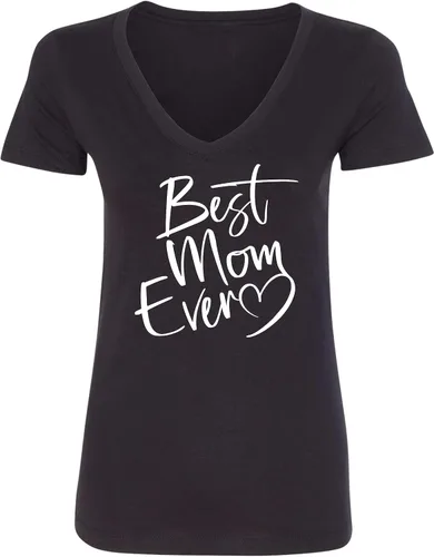 Vista 3 de Go All Out Script Best Mom Ever Heart Idea - Camiseta con cuello en V para mujer