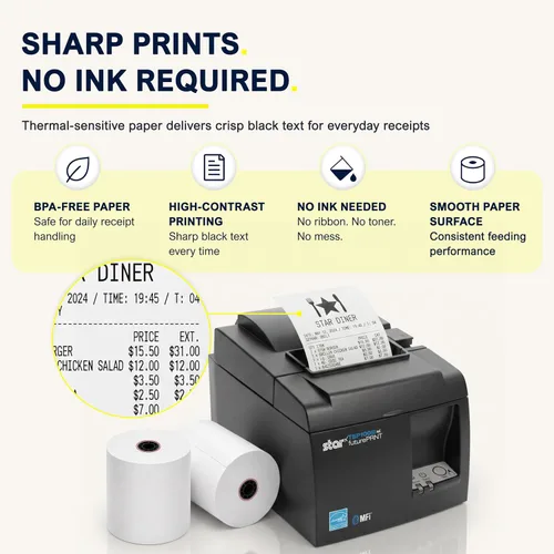 Vista 5 de Rollo de papel para recibos 3 1/8 x 230 para Square Register y sistema Square POS conectado a la impresora térmica Star Micronics