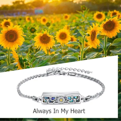 Vista 6 de ONEFINITY Pulsera de urna para cenizas, plata de ley 925, concha de abulón, colibrílibélulamariposagirasol, joyería de cremación para cenizas