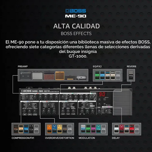 Vista 4 de BOSS ME-90 Multi-efectos de guitarra Procesador de guitarra todo en uno 11 modelos de amplificador AIRD integrados 60 efectos derivados