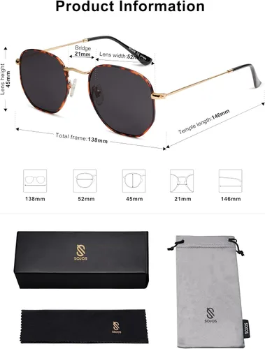 Vista 5 de SOJOS - Lentes de sol cuadrados y polarizados para hombres y mujeres, con pequeños lentes espejados hexagonales, SJ1072