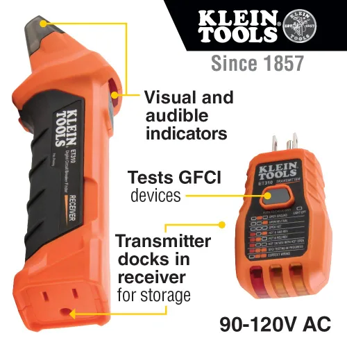 Vista 6 de Klein Tools Abrazadera digital 400A AC Auto-Ranging TRMS con buscador de disyuntores y probador de salida GFCI integrado