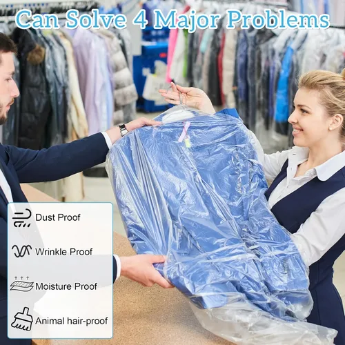 Vista 3 de Paquete de 100 bolsas de ropa para colgar ropa, bolsas de plástico para limpieza en seco, fundas de ropa transparentes para tintorería