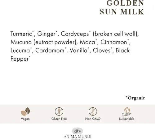 Vista 3 de Anima Mundi Apothecary Golden Sun Milk - Polvo relajante a base de plantas con especias orgánicas, cúrcuma, ashwagandha, reishi y vainilla, polvo