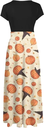 Vista 5 de Vestido de Halloween para mujer, vestido de verano con estampado casual de bloques de color, cintura