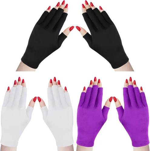 Vista 9 de Syhood 3 pares de guantes de luz UV para lámpara de uñas de gel, guantes de manicura, guantes anti UV sin dedos, protegen las manos de la lámpara
