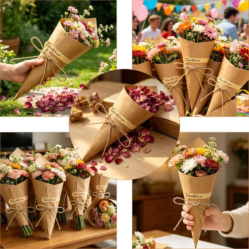 Vista 6 de Yalulu 50 unidades marrón/negro para recuerdos de boda, conos de papel kraft, cajas de dulces, soporte de flores de helado, decoración de mesa
