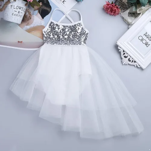 Vista 6 de CHICTRY Vestido de leotardo de baile con falda de ballet brillante para niñas y niños