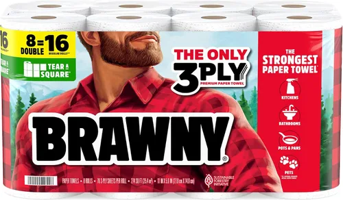 Vista 9 de Brawny Tear-A-Square Toallas de Papel de 3 Capas, 6 Rollos Dobles = 12 Rollos Regulares (3 Paquetes de 2)