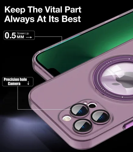 Vista 3 de Funda para iPhone 12, compatible con MagSafe, con protector de lente de cámara y kiskstnad ligera y translúcida mate, borde suave, a prueba