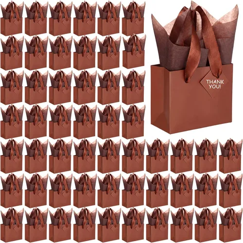 Vista 11 de Qilery 50 bolsas de regalo de papel de boda a granel con papel de seda, pequeñas bolsas de regalo con asa y etiquetas para cumpleaños, bodas