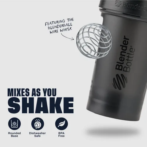 Vista 3 de [Usado] BlenderBottle Classic V2 - Botella mezcladora perfecta para batidos de proteínas y preentrenamiento, 20 onzas, color negro
