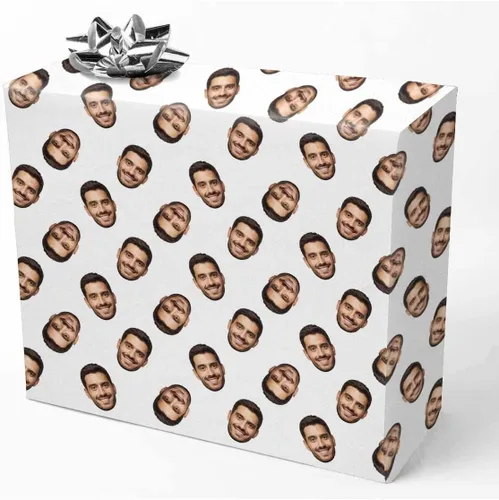Vista 21 de Papel de regalo personalizado con fotografía, “Merry Christmas” con sombrero de Navidad, papel de regalo personalizado “Happy Birthdays” con nombre