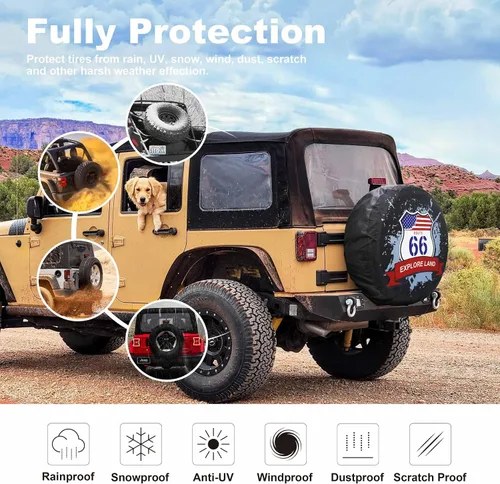 Vista 4 de Explore Land Funda para neumático de repuesto de 26-27.75 pulgadas. Compatible con remolques, vehículos recreativos, SUV, camiones, cubierta suave