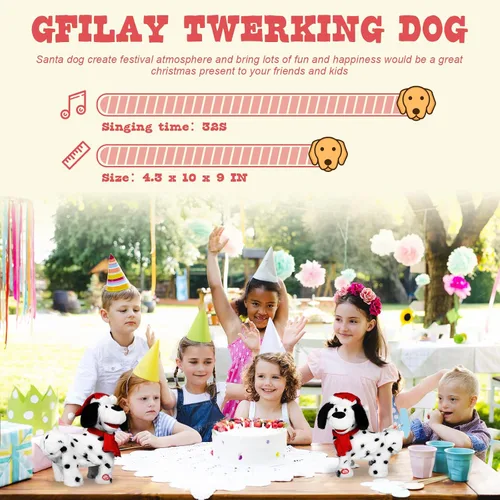 Vista 2 de Gfilay Juguete de Perro de Papá Noel que se Agita, Cachorro de Peluche que Canta y Baila, Juguete de Peluche Animado de Navidad, Divertida Figura