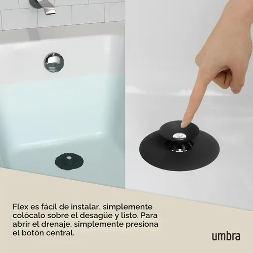 Vista 5 de Umbra Flex Hair Catcher, tapón de drenaje de ducha de doble propósito, 3 pulgadas, negro