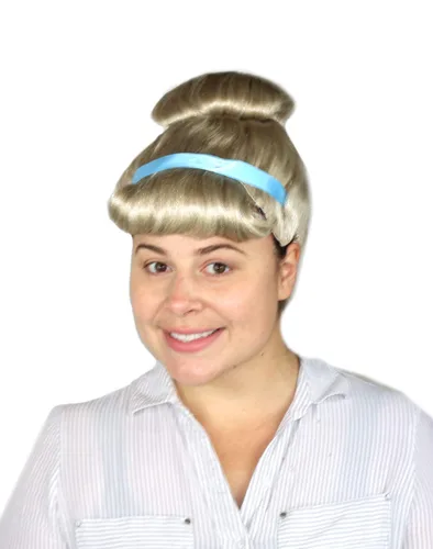 Vista 4 de Peluca rubia de princesa con cinta azul para mujer