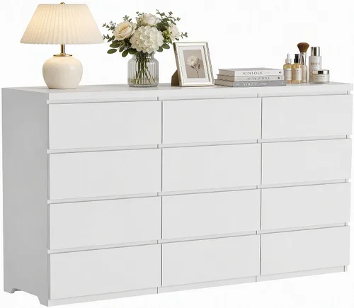 Vista 15 de Cómoda negra de 6 cajones para dormitorio, cómoda de cajones profundos moderna con diseño sin tirador, cómoda de almacenamiento con cajones, mueble