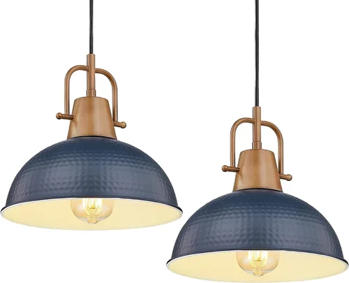 Vista 8 de Emliviar GE269MIL BK+WD - Lámpara colgante moderna de 10.2 pulgadas, lámpara colgante moderna para isla de cocina, pantalla de cúpula de metal negro