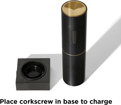 Vista 6 de RBT Sacacorchos eléctrico abridor de vino con cortador de papel de aluminio y base de carga de mármol, negro