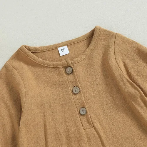 Vista 3 de Mameluco unisex de manga corta para bebé recién nacido, con botones, de una pieza, ropa de color sólido