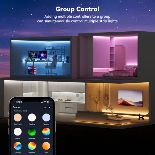 Vista 6 de MIWISE Tira de luces LED RGB COB 9.84 pies/3m, tira de luz de cambio de color regulable DC24V, compatible con Alexa/Google Assistant/Tuya, cinta