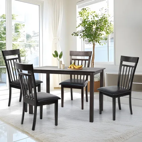 Vista 2 de Preston - Mesa rectangular de madera maciza, estilo contemporáneo, color espresso