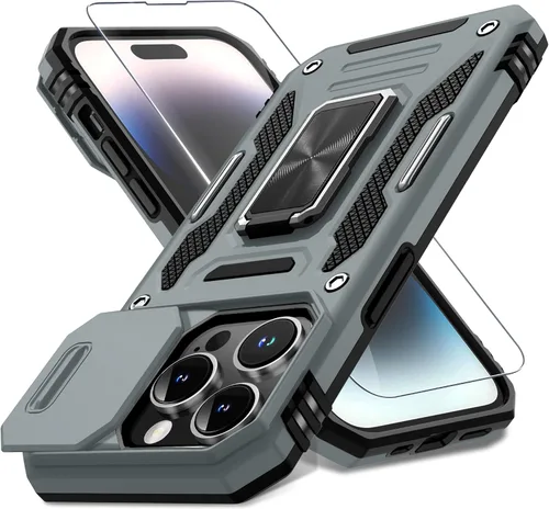 Vista 67 de DEERLAMN Funda para iPhone Xs Max con funda deslizante para cámara + protector de pantalla, soporte giratorio de anillo de grado militar a prueba
