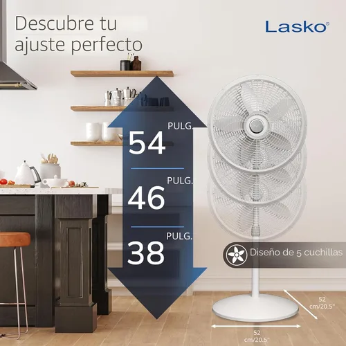 Vista 4 de Ventilador de pedestal oscilante Lasko - Ventilador Lasko con altura ajustable y 3 velocidades de enfriamiento, portátil, 18 pulgadas, color blanco