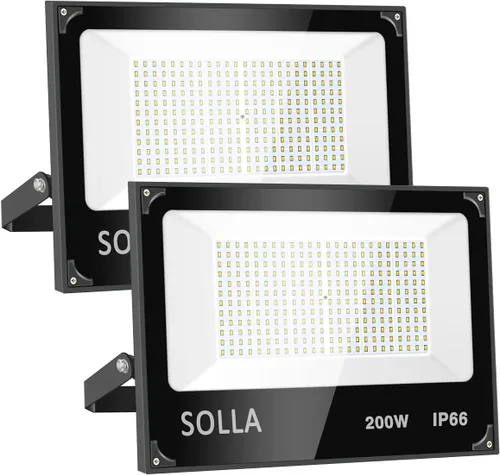 Vista 12 de SOLLA Paquete de 2 luces LED de 100 W, 10000 lm 3000 K, luz de inundación exterior blanca cálida, lámpara de inundación para interiores