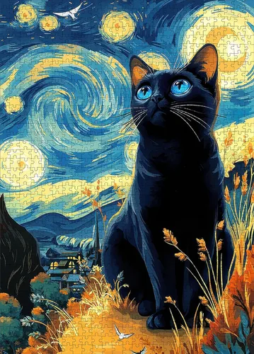 Vista 20 de Rompecabezas de gato abstracto – 1000 piezas de rompecabezas abstractos de gatitos para adultos, rompecabezas de papel de gato artístico