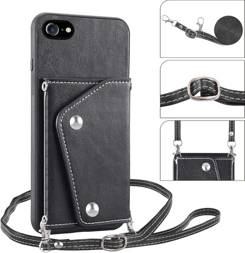Vista 5 de Asuwish Funda de teléfono para iPhone 7/8/SE 2020/2022 con protector de pantalla y tarjetero correa cruzada iPhone7 iPhone8 7s 8s i SE2020 SE2022