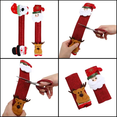 Vista 6 de Boao Funda navideña para manija de puerta de refrigerador, muñeco de nieve de Papá Noel, cubierta para manija de electrodomésticos, decoraciones