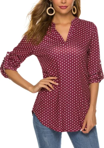 Vista 2 de Halife Blusa tipo túnica con cuello en V y manga 34 enrollable, estampado floral, para mujer