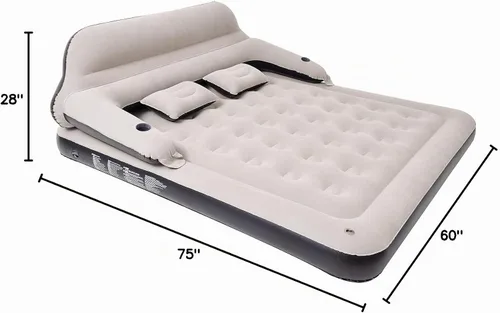 Vista 8 de Cama inflable de colchón de aire tamaño Queen con cabecero y almohadas, sofá cama inflable