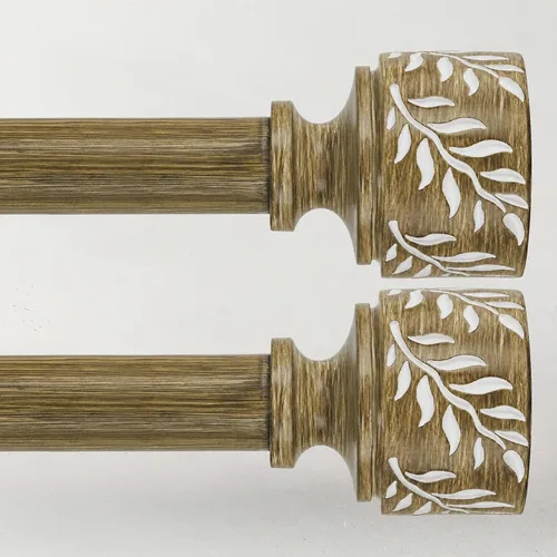 Vista 15 de Barras de cortina de madera boho para ventanas de 32 a 45 pulgadas, barra de cortina ajustable de 1 pulgada con remates de hojas de grano de madera