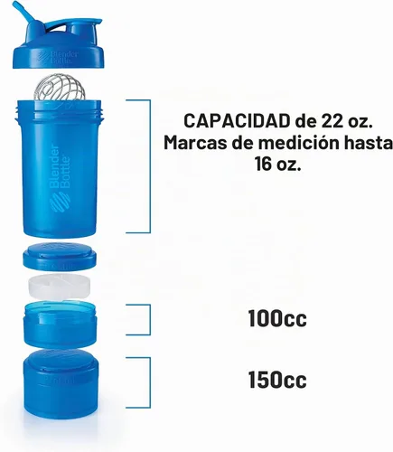 Vista 2 de Sistema BlenderBottle ProStak con botella de 22 onzas y almacenaje de giro y bloqueo, Gris (Pebble Gray)