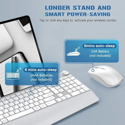 Vista 5 de JOYACCESS Combo ergonómico de teclado inalámbrico y ratón, teclado inalámbrico de tamaño completo diseñado con soporte para teléfono y Blanco
