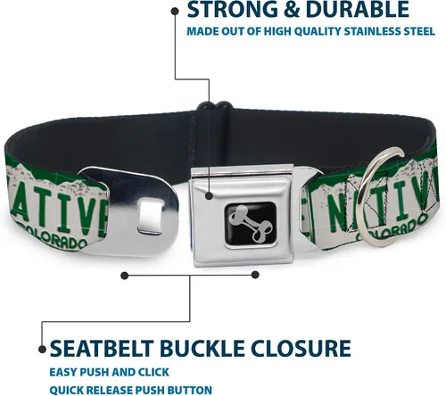 Vista 4 de Buckle-Down Collar de perro con hebilla para cinturón de seguridad, placa de matrícula de Colorado, 1 pulgada de ancho, se adapta a cuello de 15 a