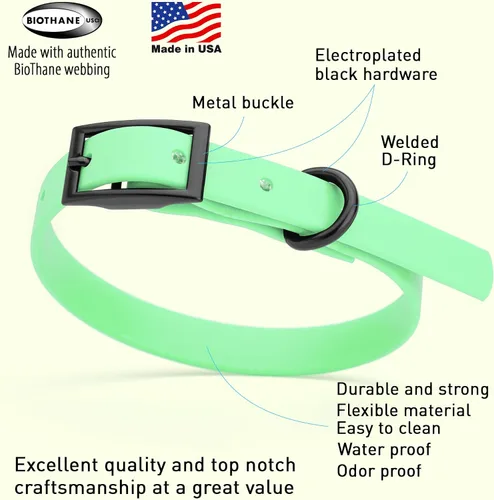 Vista 338 de Dogline Biothane - Collar impermeable para perro con hebilla de liberación rápida, resistente cincha de nailon recubierta con resistente y a prueba