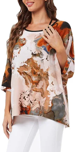 Vista 3 de Ckikiou Plus Size Floral Chiffon Tunics Blouses for Women Batwing Summer Boho Shirts Beach Cover ups