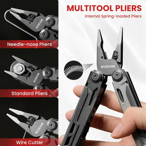 Vista 3 de Multiherramienta, alicates multiherramienta de acero inoxidable 16 en 1 con llave hexagonal ajustable, cuchillo de bolsillo de damasco, funda