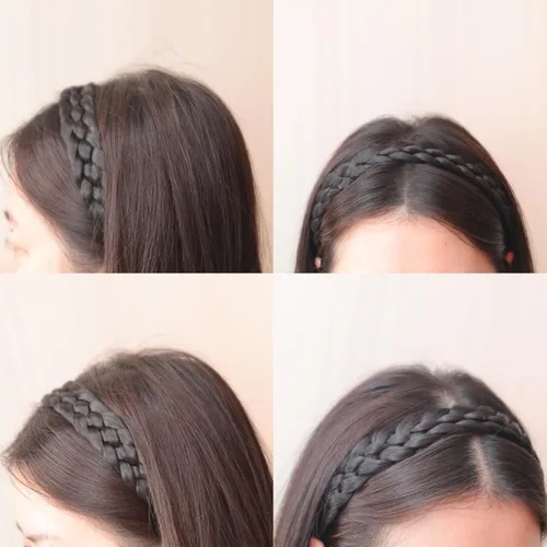 Vista 6 de Fumwase Diademas trenzadas de cabello sintético de 5 hebras, elásticas, clásicas, gruesas, anchas, trenzadas, trenzadas, banda trenzada, diadema