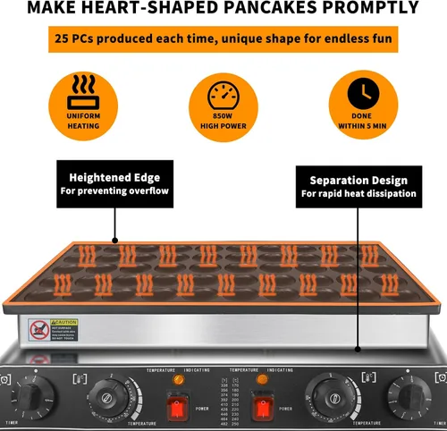Vista 4 de KOOTEN Mini panqueques holandés, 50 wafleras grandes comerciales, máquina eléctrica para hacer crepas, máquina eléctrica antiadherente redonda con 2