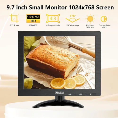 Vista 2 de Monitor pequeño de 9.7 pulgadas 1024 x 768, monitor portátil 4:3 con puerto USB, HDMI, VGA, AV, BNC, 60Hz, VESA, altavoz incorporado, control remoto
