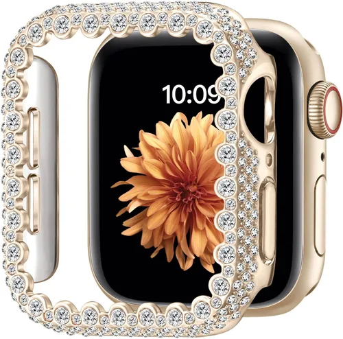 Vista 11 de Funda Bling Compatible con Apple Watch Series 6/5/4/SE 3/SE 2/SE 40mm, Protector de Cara de Diamante para Mujeres, Protector de Marco Duro de PC