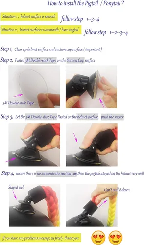 Vista 5 de Casco de coletas degradadas con rampa de trenzas para cola de caballo con ventosa con lazo o rosa para moto, 1 unidad de 24 pulgadas, muchos