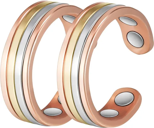 Vista 7 de Copper Rings for Women, Pure Copper Three Color Gold Adjustable Magnetic Ring （FUTI-1）
