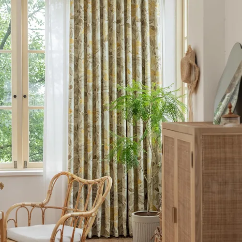 Vista 3 de SUOUO - Cortinas opacas vintage de color marrón moca, 2 paneles de 84 pulgadas Watercolor Yellow Botanical Leaf,Farmhouse,Thermal Insulated,Room