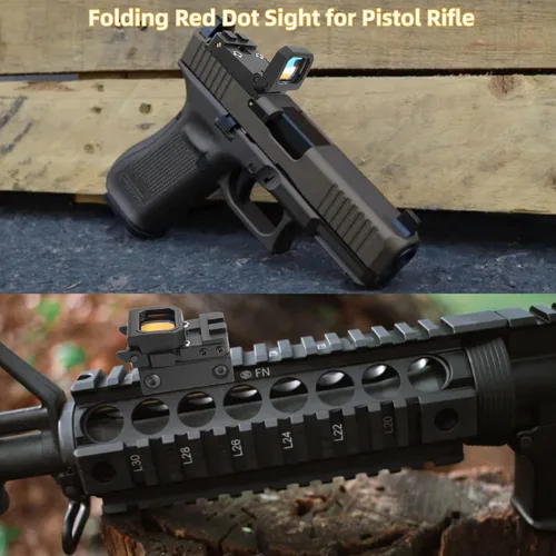 Vista 4 de Mini Plegable 3 MOA Red Dot Sight Flip Up Reflex Sight para Glock MOS, Pistola RMR, Picatinny Rail